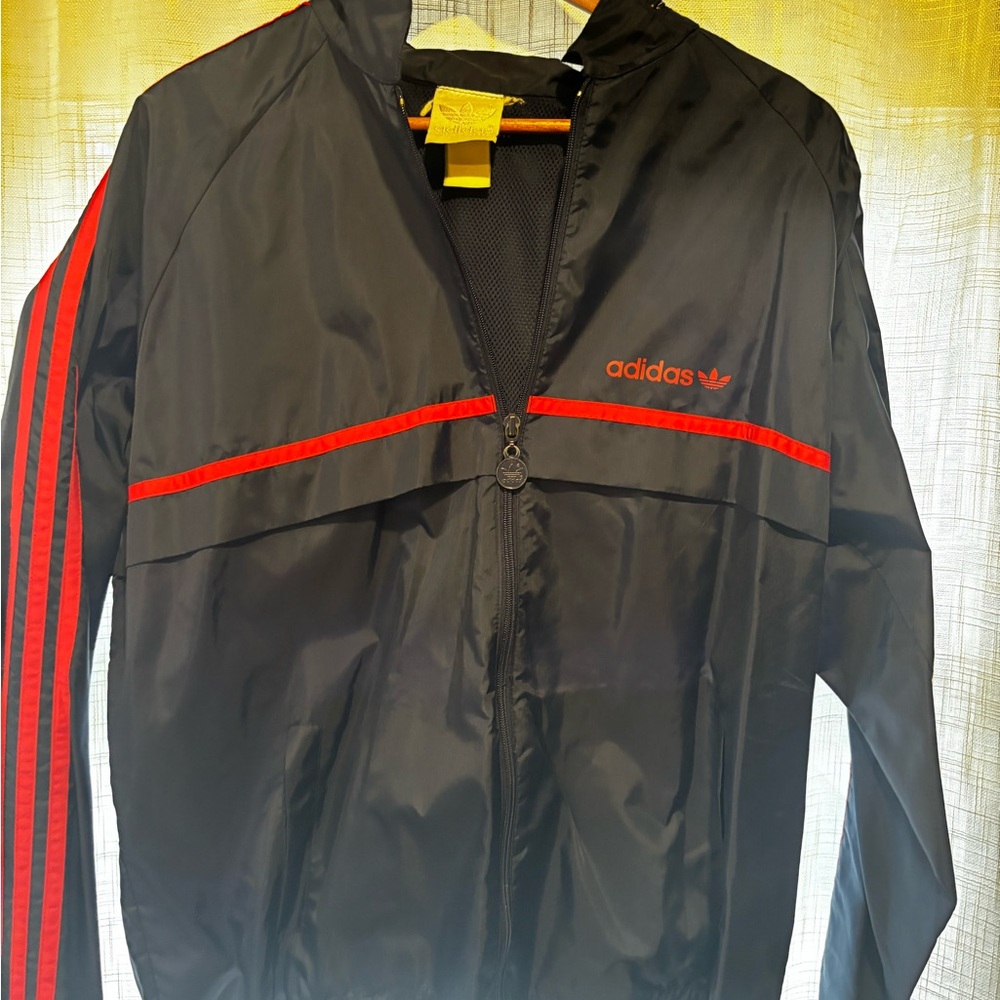 Adidas Men's Dark Blue and Red Jacket Vintage